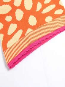 Zolique 性感緊身橙色提花奶牛圖案領扣背心，襯有彩色點綴，翻領式，手工製作 - 彩色 - 查看 4