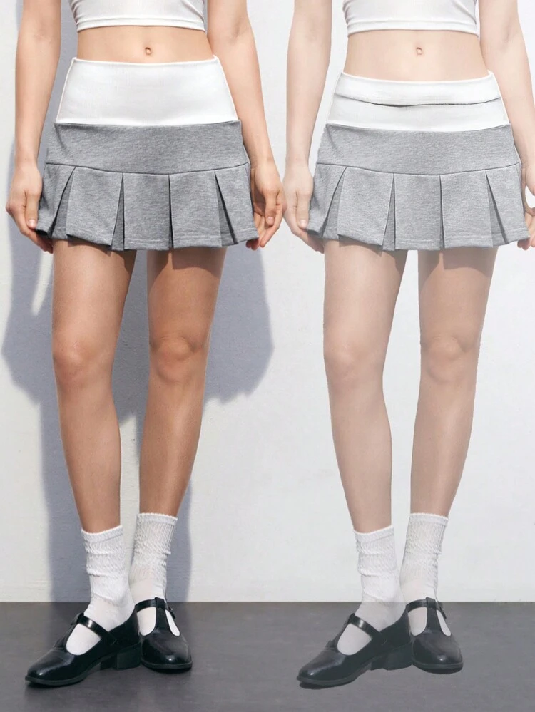 SHEIN Maija 여성용 컬러블록 쫀쫀한 반바지 라플 밑단, 여름 캐주얼웨어