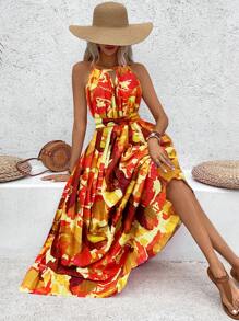 Breezaya Women's Open Shoulder Ruffle Holiday Casual Dress - Yellow - View 4
