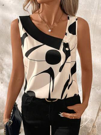 EMERY ROSE Sommerbluse ohne Ärmel mit kontrastierenden Farben und Off-Shoulder Design