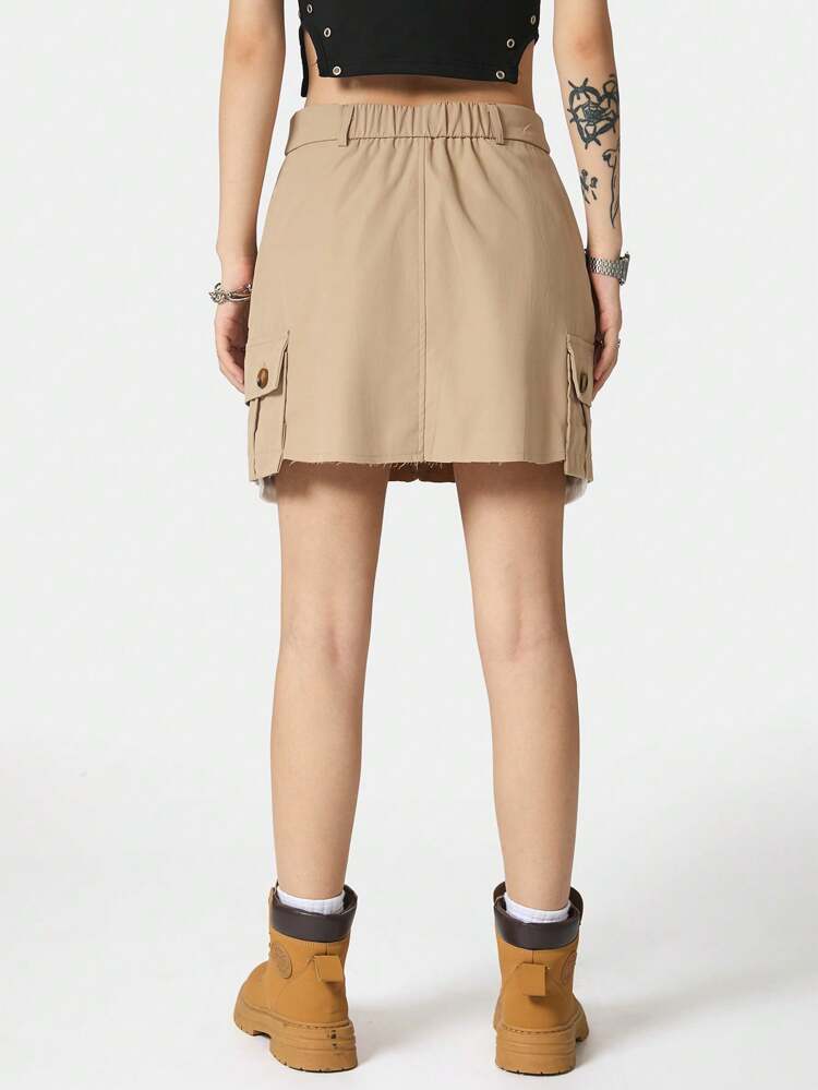 Women's Summer Street Style Workwear Skirt With Big Pockets