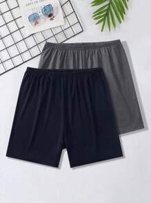 Set de 2 piezas de shorts de verano de unicolor para hombre para uso en casa