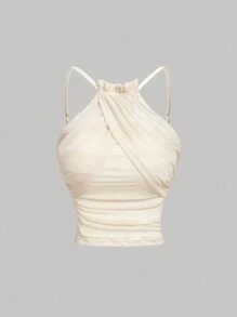 SHEIN MOD Apricot Elastic Mesh Ruched Women's Summer Tank Top,Beach Women's  Tank Top,Western Style,Going Out Tank Top,Business Casual Tank Top