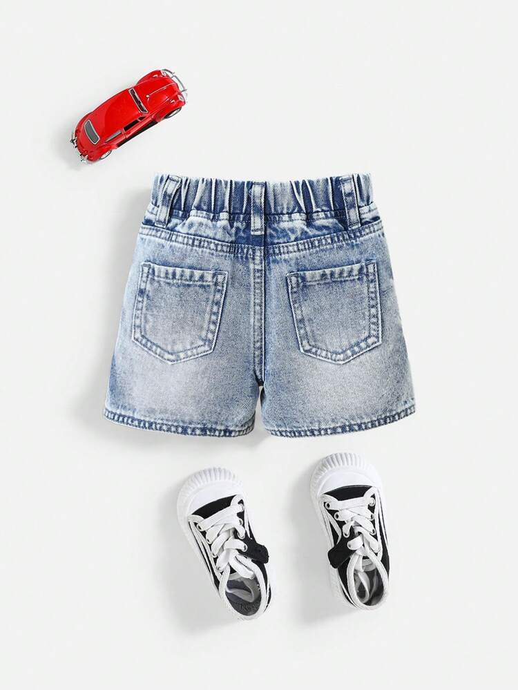 Baby Boys' Casual Washed Frayed Loose Straight Leg  Blue Denim Shorts,For Summer