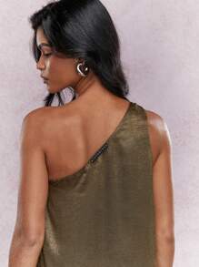 MISSGUIDED Gestructureerde satijnen maxi-jurk met één schouder en metalen ringdetail
