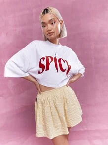 MISSGUIDED Camiseta corta holgada de hombros caídos con estampado frontal