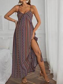 SHEIN Maternity Random Printed Simple Daily Spaghetti Strap Dress For New Year Clothes - Purple - View 5