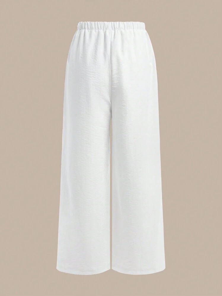 SHEIN BASICS Solid Color Woven High Waisted Wide Leg Casual Women's Pants/Summer - White - View 9