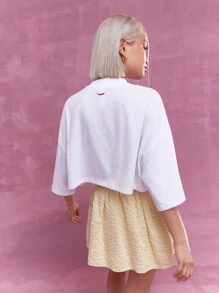 MISSGUIDED Camiseta corta holgada de hombros caídos con estampado frontal