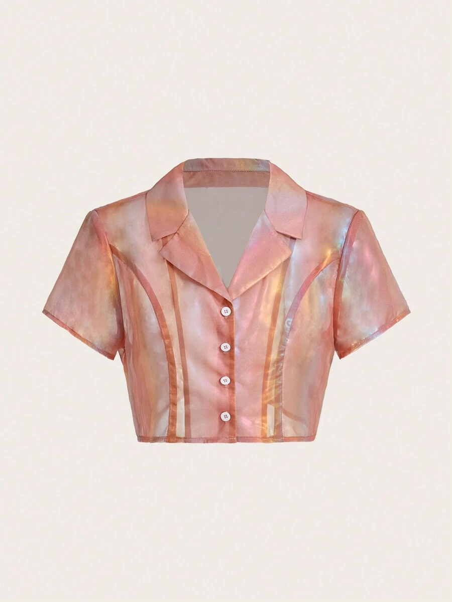 SHEIN ICON Fashionable Short-Sleeved Shirt With Laser See-Through And Slim Fit