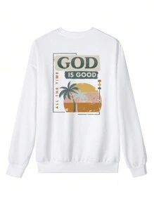2025 Fall/Winter New Women Letter & Scenic Print Crew Neck Casual Long Sleeve Pullover Hoodie, Casual & Elegant: Wear Our Women Crew Neck Hoodie To Easily Create A Stylish Look, Making Every Piece Of Clothing Fashionable - White - View 2