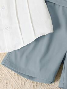 Set áo sơ mi và quần short có cổ thắt nơ cho bé trai - Màu xanh lam - Xem 7