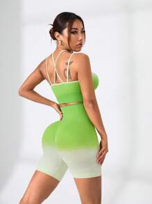 SHEIN Sports 女士漸層簡約日常運動套裝，胸圍和自行車褲套裝 - 彩色 - 查看 1