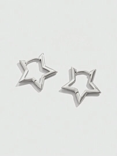 ROMWE Goth 2入組女士時尚朋克中空星形環耳環