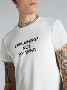Manfinity VCAY 1 chiếc áo thun ngắn tay in họa tiết slogan cho mùa hè - màu đen - Xem 6