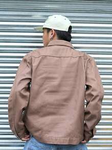 Manfinity Roghcode Chaqueta de mezclilla casual para hombre de manga larga con botones y bolsillos, de unicolor - Caqui - Ver 2