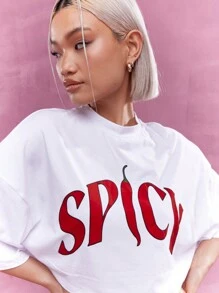 MISSGUIDED Camiseta corta holgada de hombros caídos con estampado frontal