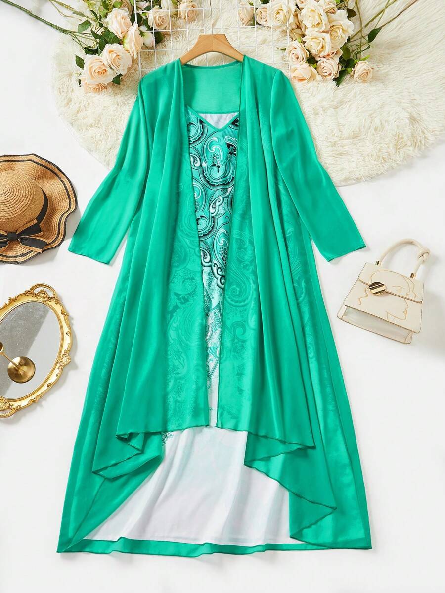 SHEIN LUNE 2入組女士隨機花卉印花套裝 - 綠色 - 查看 1