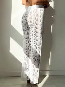 Summer Hollow Out Crochet Cover Up Pants - White - View 2