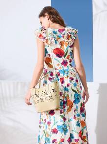 MOTF PREMIUM WOMEN'S FASHIONABLE CASUAL VACATION STYLE SOLID COLOR EMBROIDERED HOLLOW OUT TOTE BAG - Apricot - View 3