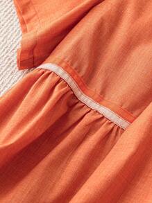 SHEIN LUNE Plus Size Women's Loose Fit Casual Short Sleeve Round Neck Shirt For Summer - Orange - View 4