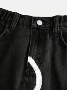 SHEIN Girlism Tween Girl Fashionable Heart Printed Denim Jeans - Black - View 4