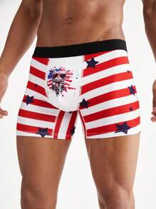 Men's American Flag Cat Printed Boxer Shorts - Red and White - View 7