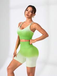SHEIN Sports 女士漸層簡約日常運動套裝，胸圍和自行車褲套裝 - 彩色 - 查看 7