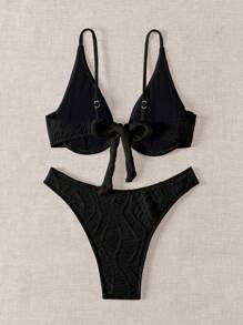 Swim Vcay Women's Solid Color Pleated Sexy Bikini Set For Summer Beach - Black - View 4
