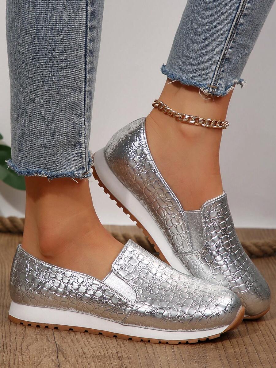 Ladies' Gold Elastic Flat Casual Shoes