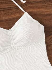 Swim Mod Summer Beach Solid Color White One-Piece Swimsuit With Drawstring Sides And Open Back Design