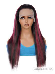 Colorful Wig 1B/Pink Straight 13*4 180% Lace Frontal Human Hair Wigs - SNatural/Pink - View 2
