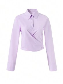 INAWLY Camisa de mangas compridas com design cruzado para mulheres - Fúcsia - Visão 1