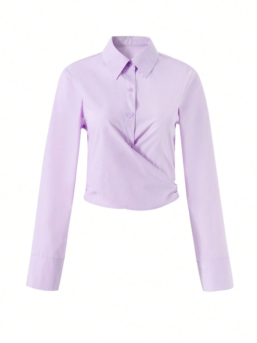 INAWLY Camisa de mangas compridas com design cruzado para mulheres - Fúcsia - Visão 1