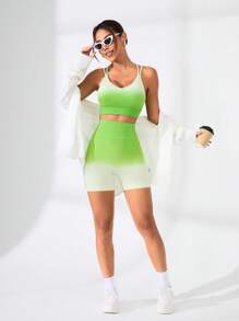 SHEIN Sports 女士漸層簡約日常運動套裝，胸圍和自行車褲套裝 - 彩色 - 查看 4