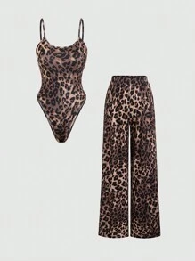 Chiquease Women's Leopard Print Cami Top And Long Pants Set, Simple Daily Wear - Multicolor - View 1