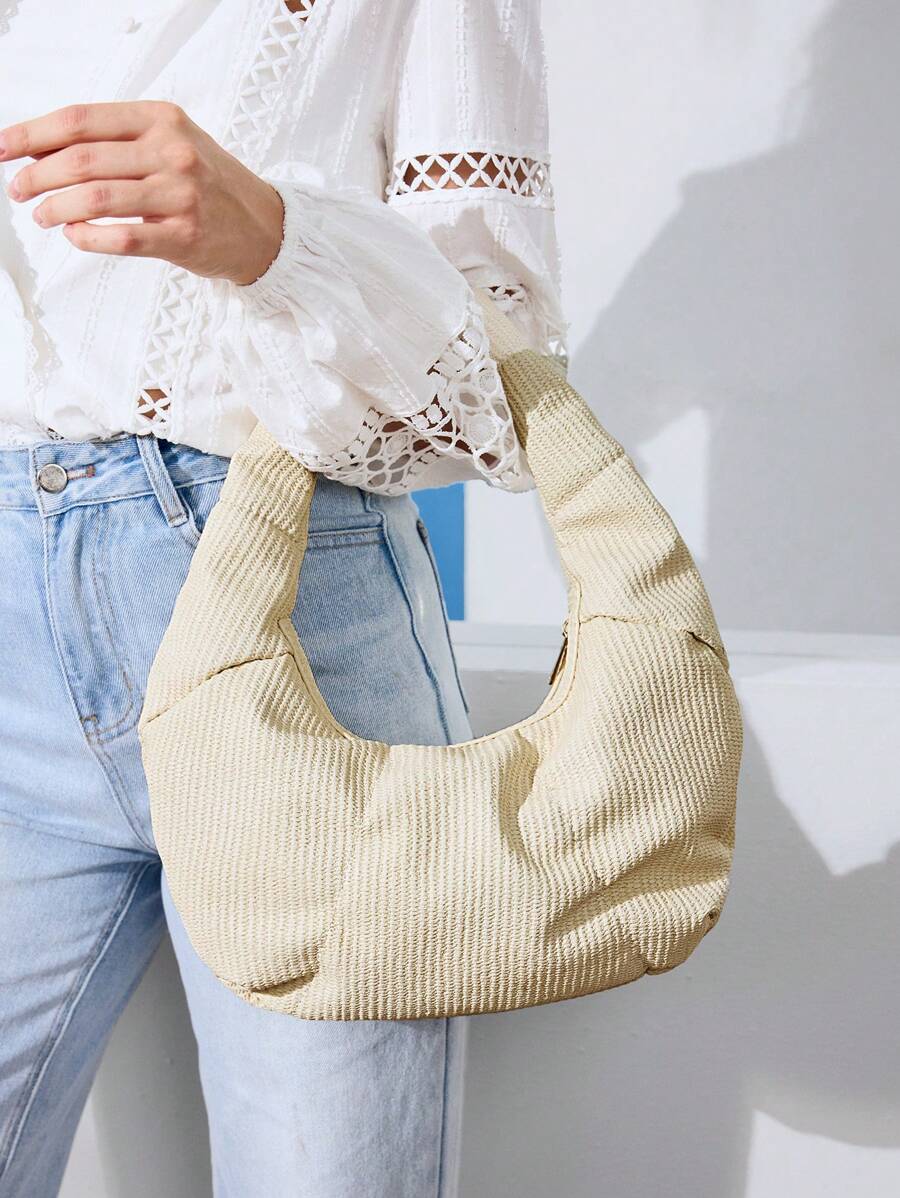 MOTF PREMIUM Bolso de hombro con cremallera fruncido y a la moda - Beis - Ver 1
