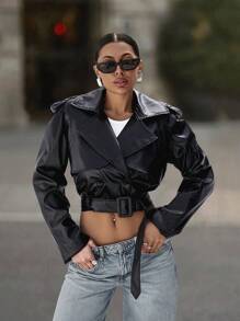 EURMUSE Black Leather  Jacket - Black - View 1