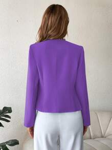 Chiquease Chaqueta de traje sólido para mujer con mangas largas para uso diario y conmuta. Para primavera/otoño - Morado - Ver 3