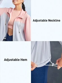 Gameset SHEIN Sport Jaqueta com capuz e cordão para proteção solar feminina, com blocos de cores para o verão - Rosa chiclete - Visão 6