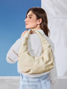 MOTF PREMIUM Bolso de hombro con cremallera fruncido y a la moda - Beis - Ver 4