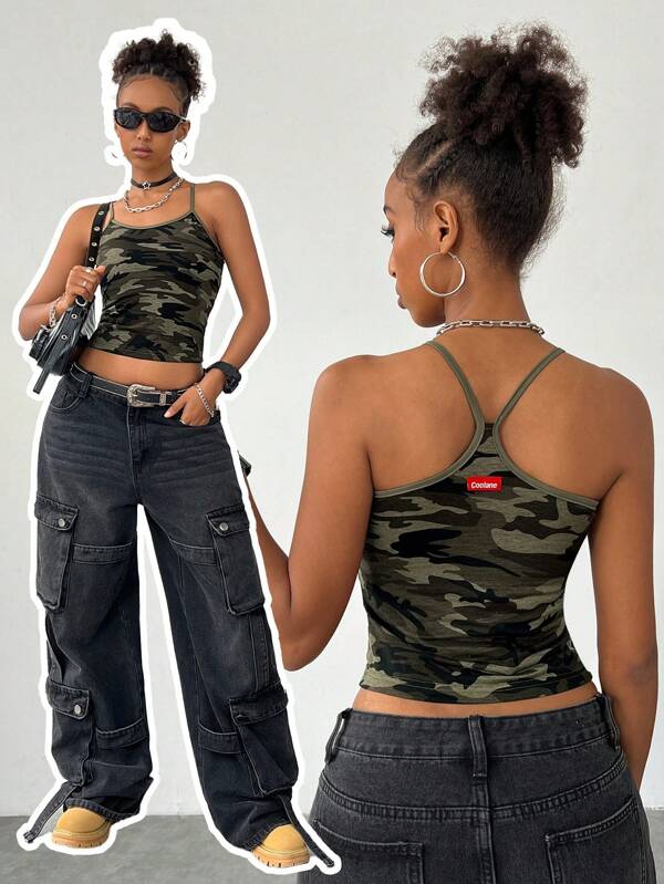 Coolane Maiou pentru femei, stil streetwear Y2K, cu imprimeu camo la modă