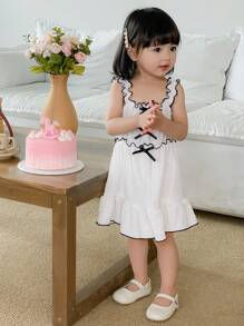 SHEIN Baby Mädchen niedliches und stilvolles Texturiertes Lässig kleid mit Dreifach-Schleifen-Design, All-Match Stil - Verschiedenfarbig - Übersicht 7