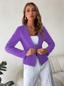 Chiquease Chaqueta de traje sólido para mujer con mangas largas para uso diario y conmuta. Para primavera/otoño - Morado - Ver 5