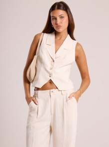 MUSERA Button Through Waist Coat Vacation Spring Summer Elegant