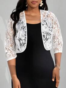 SHEIN Lady Áo ren trắng thanh lịch dành cho nữ Plus Size để đi lại và đi chơi - trắng - Xem 5
