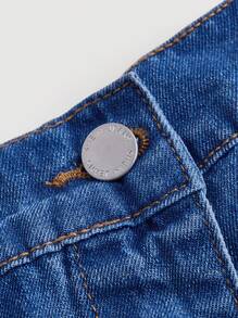 SHEIN MOD Plus Size Women's Asymmetrical Button Front Casual Denim Skort - Dark Wash - View 3