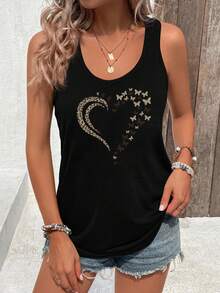INAWLY Women's Loose Fit Black Tank Top With 'LOVE' And 'WORK' Printed On The Back - Black - View 4