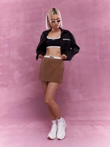 MISSGUIDED Tailored Boxer Dual Waistband Mini Skirt - Khaki - View 4