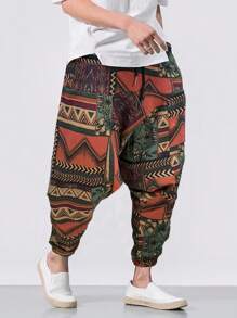 Manfinity RSRT Men's Allover Print Jogger Pants With Drawstring Waist, Pockets, And Ribbed Cuffs, Vacation Oversize Boho Harem Pants, For Husband, Boyfriend Gifts, For Fall - Multicolor - View 7